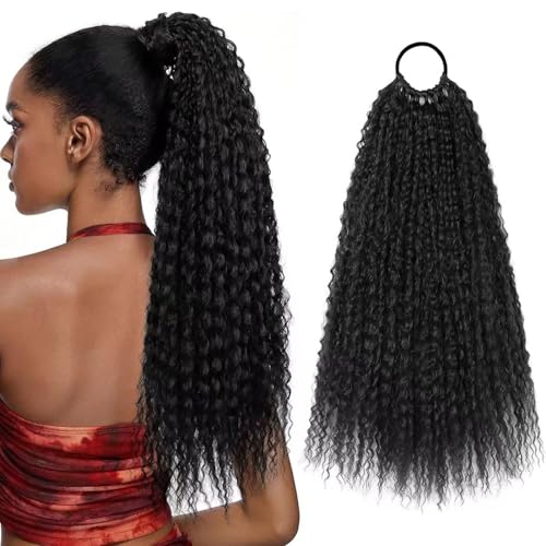 Dsoar Gelockter Pferdeschwanz Verlängerung 20 Zoll Langer Gewellter Pferdeschwanz mit Gummiband Wrap Around Synthetisches Haarteil für Frauen Wasserwellen Ponyschwanzverlängerung von Dsoar