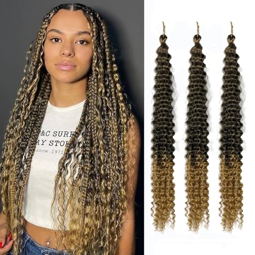 Ocean Wave Synthetische Crochet Haar 28 Zoll Curl Flechten Haarverlängerung Ombre Farbe Boho Zöpfe Haar für Frauen 3 Packs von Dsoar