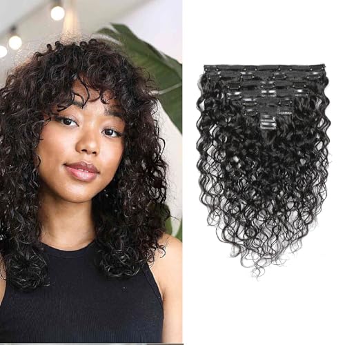 Wasserwellen Clip In Extensions aus Echthaar Clip Ins Vollkopf Haarverlängerungen für Schwarze Frauen Natürliche Schwarze Farbe 8 Stück/Set 18 Zoll von Dsoar