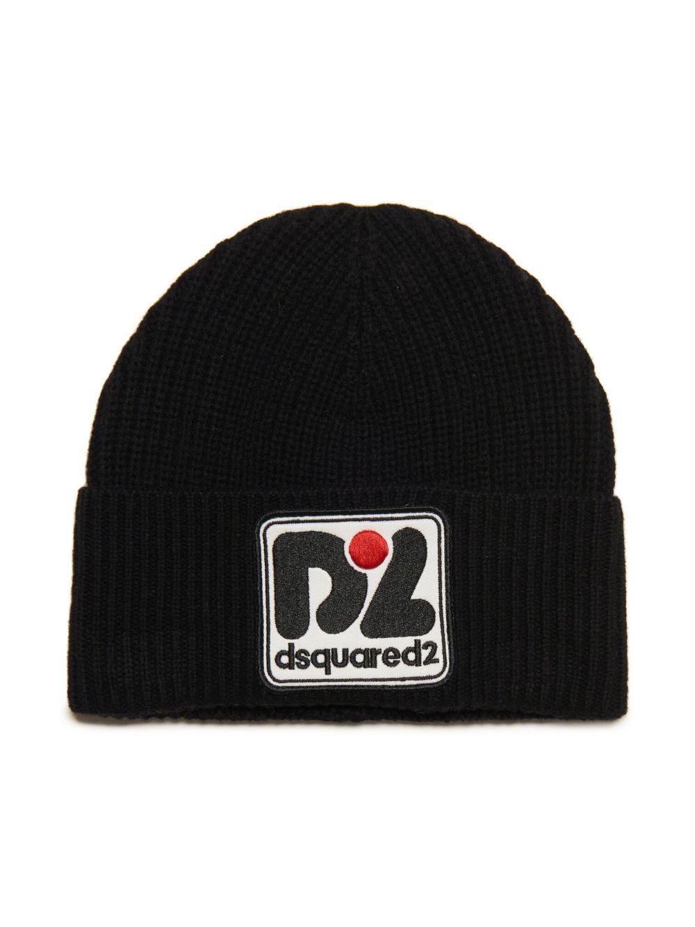 Dsquared2 Kids Gerippte Mütze mit Logo-Patch - Schwarz von Dsquared2 Kids