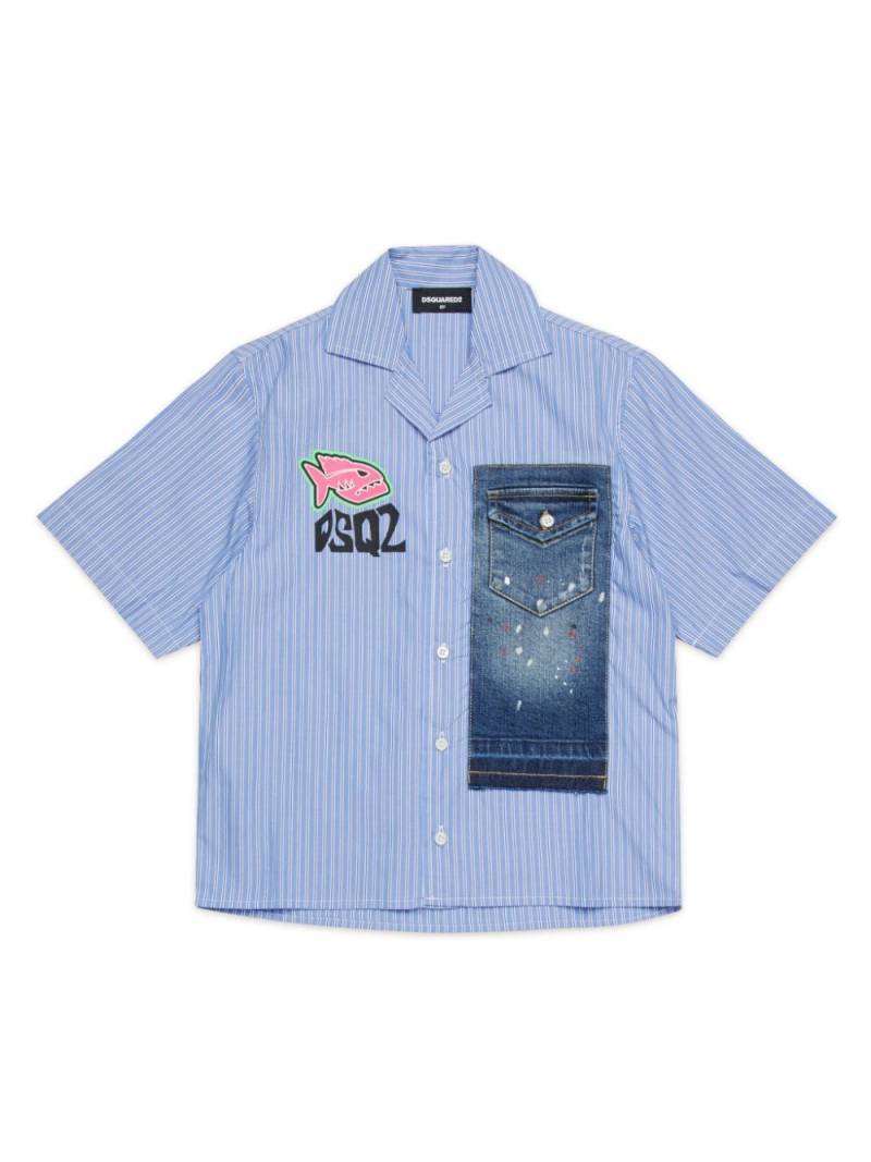 Dsquared2 Kids Gestreiftes Hemd mit Kontrasteinsatz - Blau von Dsquared2 Kids