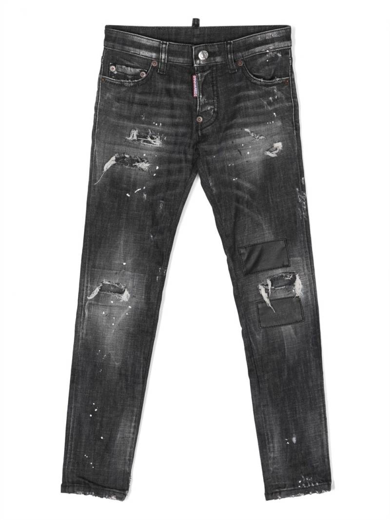 Dsquared2 Kids Slim-Fit-Jeans mit Distressed-Detail - Schwarz von Dsquared2 Kids