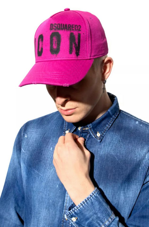 Dsquared2 Baseball Cap BE ICON BE COOL Spray-Effekt Baseballkappe Kappe Cap Distressed-Details auf der Spitze von Dsquared2