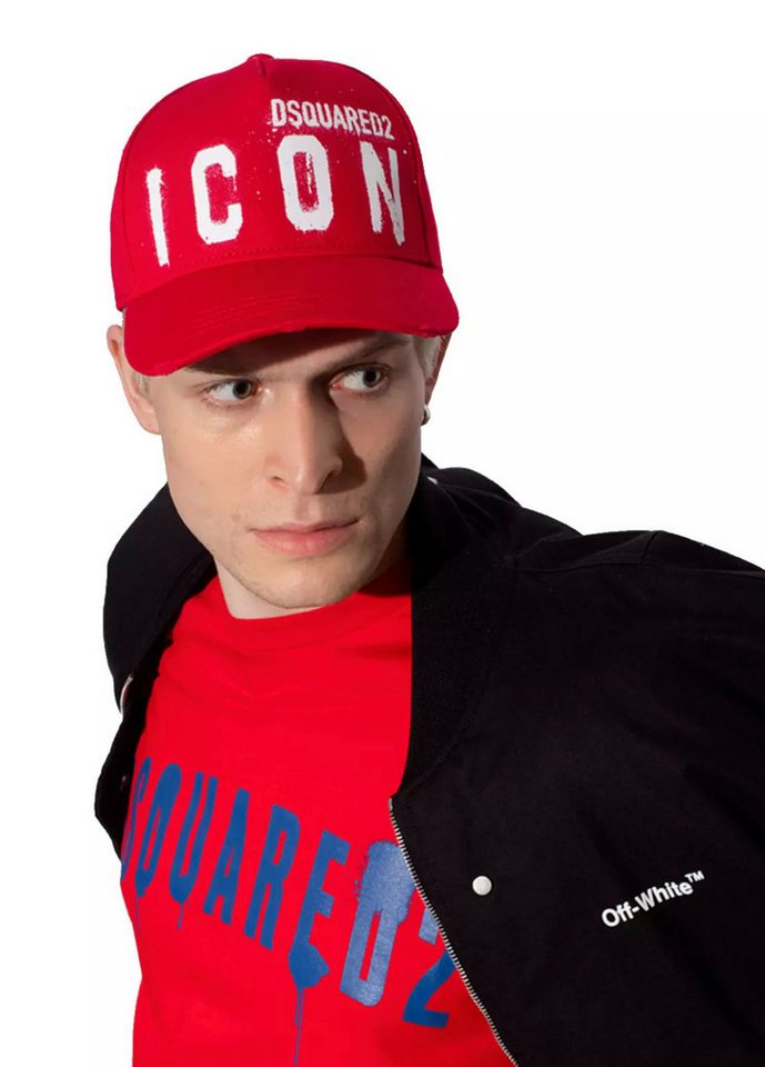 Dsquared2 Baseball Cap BE ICON BE COOL Spray-Effekt Baseballkappe Kappe Cap Distressed-Details auf der Spitze von Dsquared2