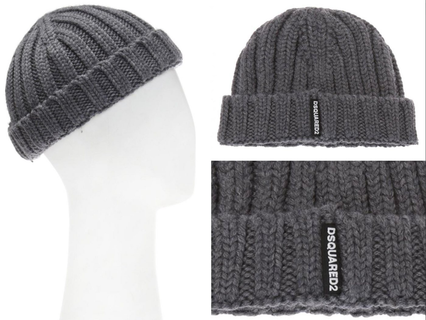 Dsquared2 Baseball Cap Dsquared2 Braided Wool Beanie Black Ribbed Knit Hat Hut Strickmütze Mü von Dsquared2