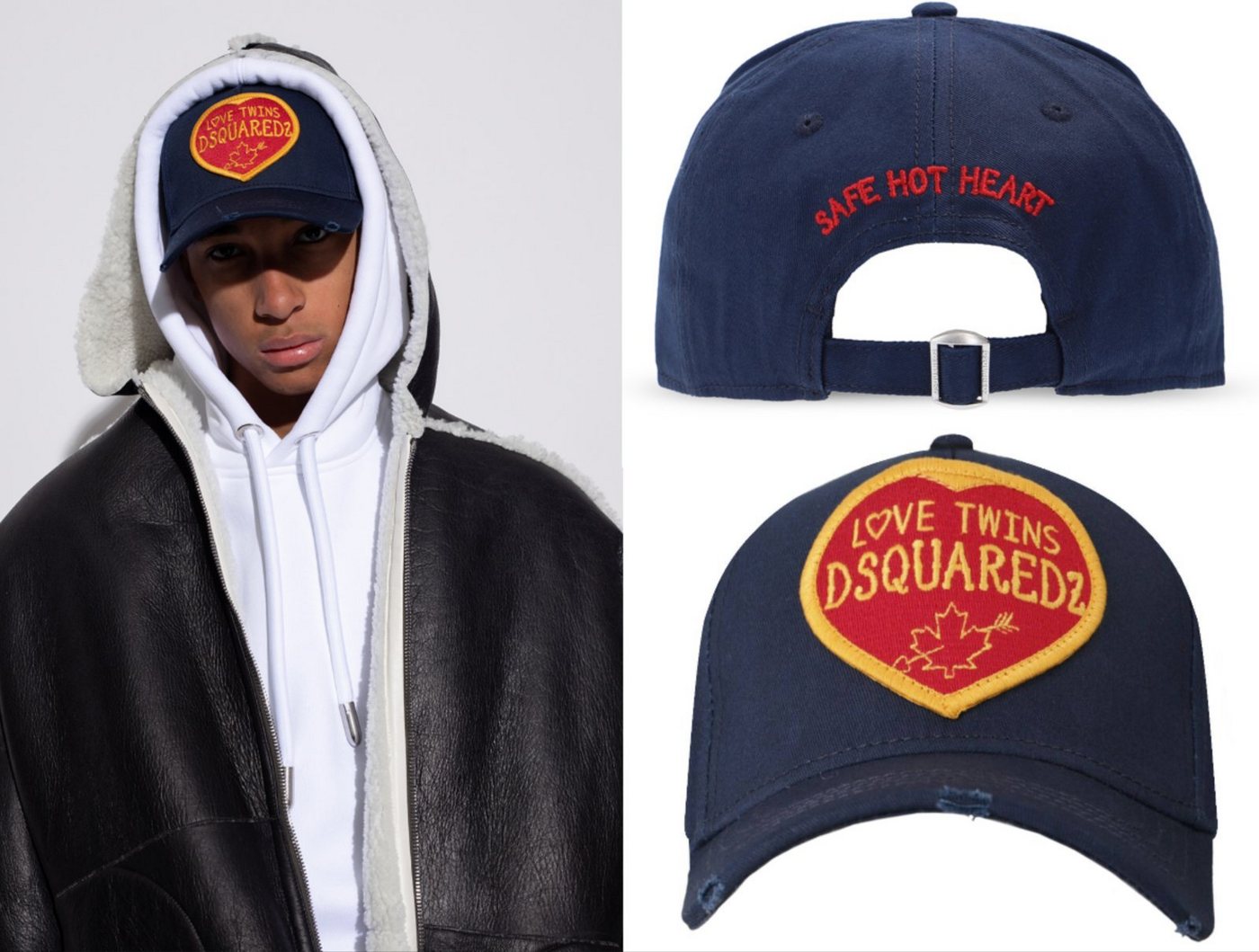 Dsquared2 Baseball Cap DSQUARED2 Navy Love Twins Heart Patch Cap Baseballcap Kappe Basebalkap von Dsquared2