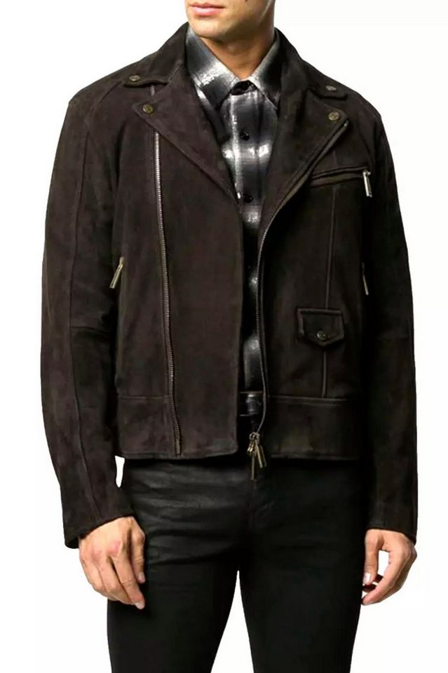 Dsquared2 Bikerjacke Veloursleder Jacke Blouson Breite Revers, Metallbeschläge, asymmetrischen Reißverschlüsse von Dsquared2