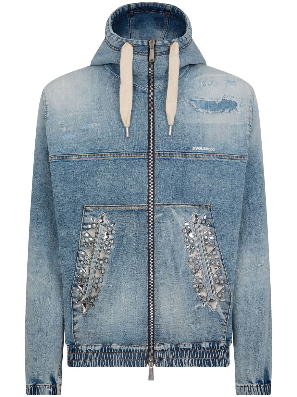 Dsquared2 Kristallverzierte Jeans-Bomberjacke mit Kapuze - Blau von Dsquared2