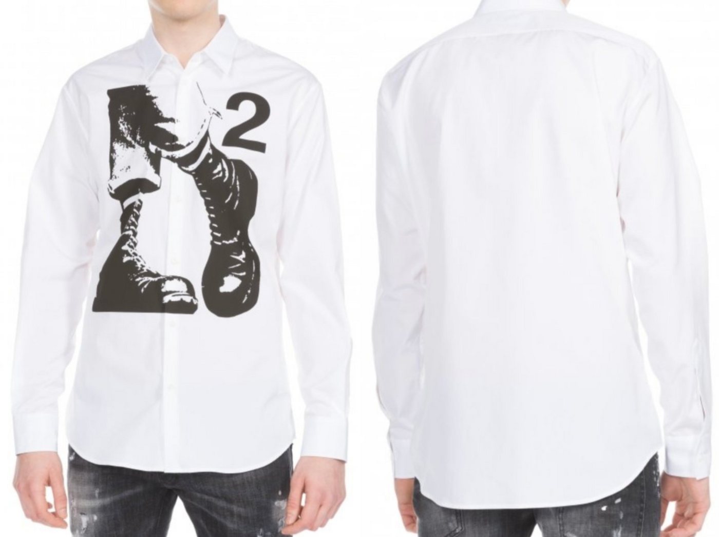 Dsquared2 Langarmhemd DSQUARED2 Mens Shoe Printed Cotton White Casual Shirt Kent Collar Hemd von Dsquared2