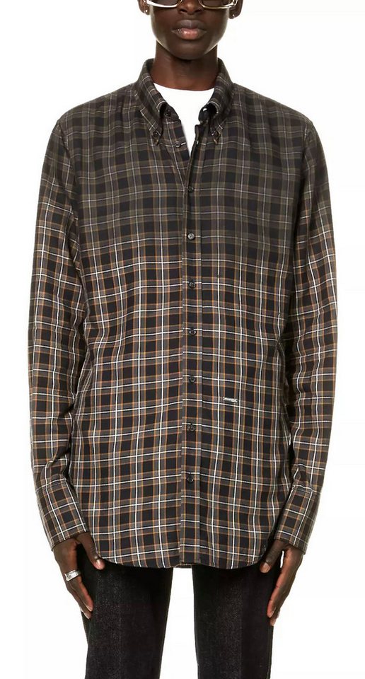 Dsquared2 Karohemd Button-Down Hemd aus gebürsteter Baumwolle Branding mit einer silberfarbenen Plakette an der Vorderseite von Dsquared2