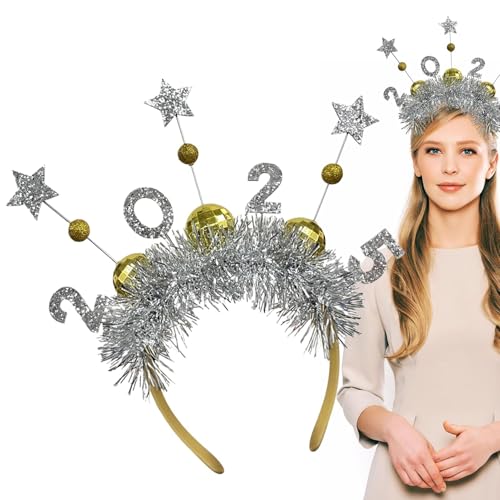 Dtaigou 2025 Kopfbedeckung,Frohes Neues Jahr Stirnband | Goldene silberne Haarbänder | Glitzernde Pailletten-Kopfbedeckung, Festival-Kostüm-Requisiten, Haarschmuck für Erwachsene und Kinder von Dtaigou