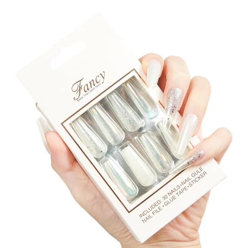 Dtaigou French Press Nails Long,Press Nails Sarg Lang - Extra langer, vollflächiger Acrylkleber auf den Nägeln,Wiederverwendbare, dauerhafte Ballerina-Kunstnägel für Frauen und Mädchen von Dtaigou