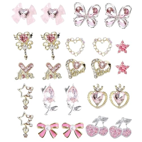 Dtaigou Nageldekoration, Maniküre 3D Nageldekoration Bastelset, Strasssteine Herz Schleife Schmetterlinge Kirsche Sterndekor für Damen von Dtaigou