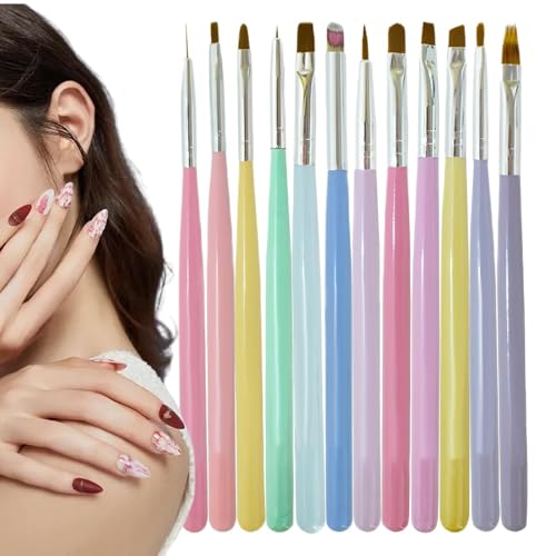 Dtaigou Nageldetailpinsel, Nagellinerpinsel - Nagelpinsel zum Malen, 12er-Set,Nageldesign-Pinsel-Set, Schnitz-Liner-Pinsel, Maniküre-Dotting-Stift für Frauen und Mädchen, Salon zu Hause von Dtaigou