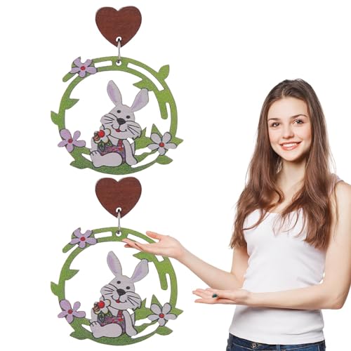 Dtaigou Ostern Perlen Ohrringe,Ostern Ohrringe für Frauen | Ostern Hase Blumen Ohrhänger - Bunte Feiertags-Ostern-Blumen-Ohrhänger aus Holz, Osterkaninchen, Hasen-Tropfen von Dtaigou