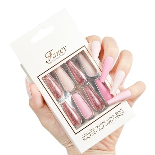 Dtaigou Press Nails Sarg lang, Langes Ballett Press Nails, Extra langer, vollflächiger Acrylkleber auf den Nägeln, Wiederverwendbare, dauerhafte Ballerina-Kunstnägel für Frauen und Mädchen von Dtaigou