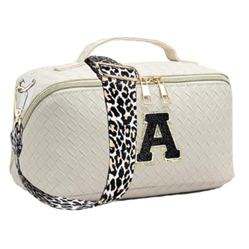 Dtaigou Reise-Kosmetiktaschen für Damen, Make-up-Tasche mit Anfangsbuchstaben | Make-up-Tasche mit großem Fassungsvermögen, Kosmetiktasche | Gewebter Kulturbeutel, von Dtaigou