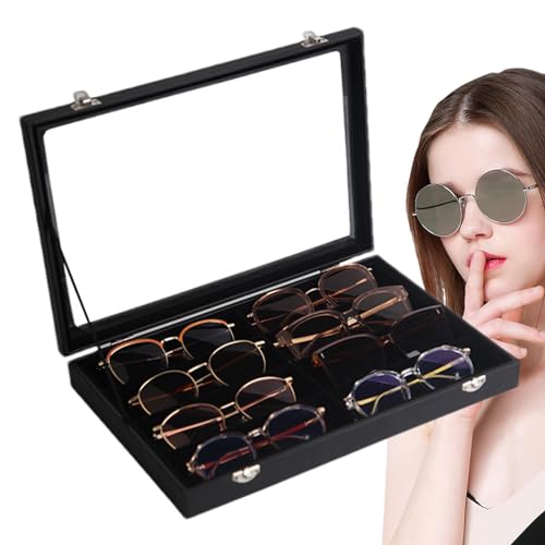 Dtaigou Sonnenbrillenetui, Brillenetuis für Herren - Sonnenbrillen-Schmuck-Sammeletui mit 8 Fächern - Brillendisplay mit durchsichtigem Deckel, Aufbewahrungsorganisator, Sonnenbrillenbox für Männer von Dtaigou