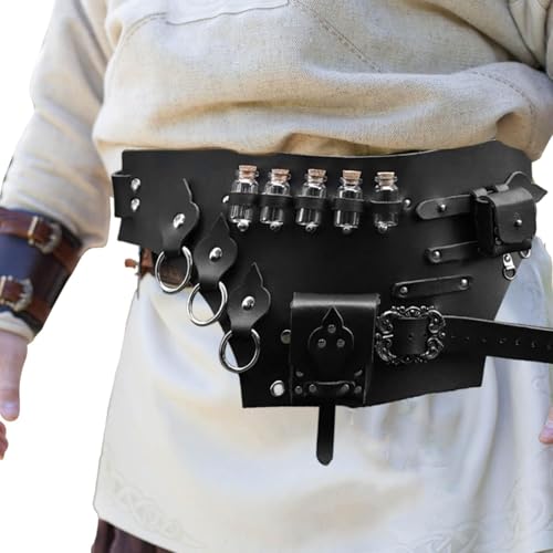 Dtaigou Trankträger,Mittelalterlicher Ritter-Korsett-Renaissance-Gürtel - Mittelalterlicher Ritter-Korsettgürtel im Wikinger-Stil mit verstellbarer Taille, Gürteltasche für Bühnenshow, Cosplay, Party, von Dtaigou