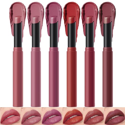 Matte nackte Lippenstift, Röhrenlipsticks mit 6 Farben, wasserdichtes Hochpigmentstab -Make -up für Mädchen und Frauen von Dtaigou
