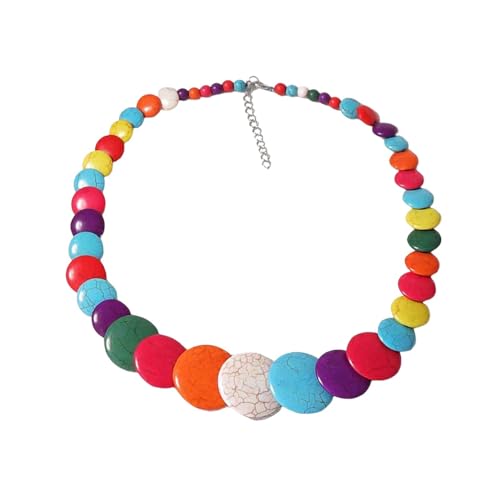 Bohème-Halskette mit rundem Scheibenkropfband für Damen, bunte türkisfarbene Kugel-Perlen, Geburtsstein-Anhänger, verstellbare Kette, handgefertigter Stein, Urlaub, Karneval, Party, Y2K-Schmuck, 55,9 von Dtja