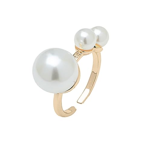 Dtja Damen Versprechen Ring 3 Perlen Versprechen Ring Vergoldet Große Imitation Ball Dehnbar Verstellbar Bequem für Verlobung Hochzeit Mutter von Dtja