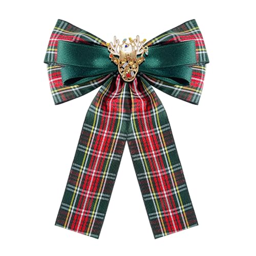 Große Dame Hirsch Schleife Vorgebundene Brosche Pin für Frauen Mädchen Unisex Stoff Plaid Weihnachten Schleife Strass Brosche Anstecknadeln Elegant Xmas Urlaub Corsage Kragen Kleid Zubehör Schmuck von Dtja