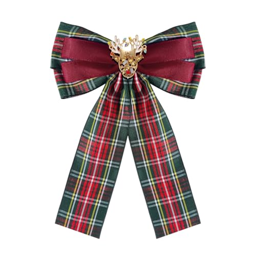 Große Dame Hirsch Schleife Vorgebundene Brosche Pin für Frauen Mädchen Unisex Stoff Plaid Weihnachten Schleife Strass Brosche Anstecknadeln Elegant Xmas Urlaub Corsage Kragen Kleid Zubehör Schmuck von Dtja