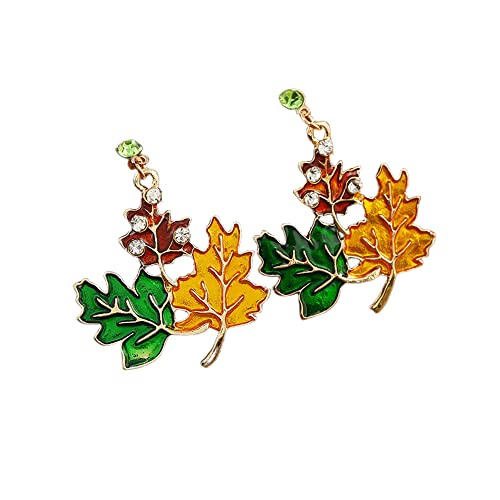 Herbst-Ahornblatt-Ohrringe für Damen, niedliche Quaste, Zirkonia, rot-grün-goldene Blätter, Thanksgiving, Statement, leichter Ohrring, zierlicher Herbst, Weihnachten, Festival, Schmuck-Accessoire von Dtja