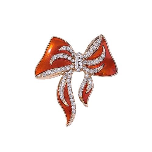 Schleifen-Brosche Zirkonia für Frauen Mädchen Vergoldet Kristall Emaille Rot Weihnachtsband Vintage Boho Hypoallergen Zubehör Zartes Kleid Weihnachtsgeschenk von Dtja