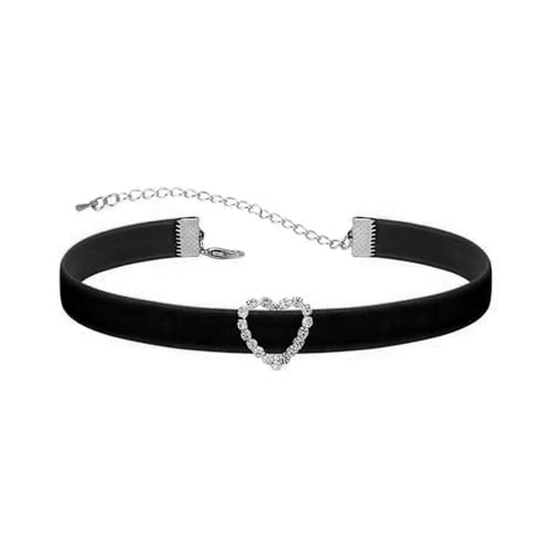 Vintage Schwarz Rot Samt Choker Halskette für Frauen Gothic Viktorianisch Rund Liebe Herz Jingle Bell Charms Verstellbare Kette Halsketten Urlaub Kleid Zubehör Punk 80er 90er Weihnachten Valentinstag von Dtja