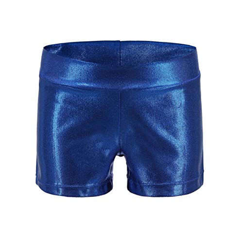 Dtone Mädchen Kurz Hose für Tanz Gymnastik Turnanzug Turn Shorts Glitzer glänzend Fitness Hotpants, Blau 150 (11-12 Jahre) von Dtone