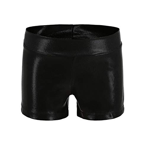 Dtone Mädchen Kurz Hose für Tanz Gymnastik Turnanzug Turn Shorts Glitzer glänzend Fitness Hotpants, Schwarz 120 (5-6 Jahre) von Dtone