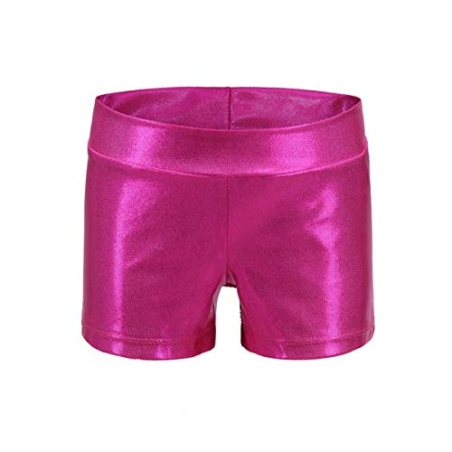 Dtone Mädchen Kurz Hose für Tanz Gymnastik Turnanzug Turn Shorts Glitzer glänzend Fitness Hotpants,Dunkelpink 130 (7-8 Jahre) von Dtone