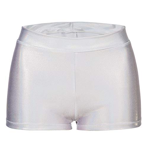 Dtone Mädchen Kurz Hose für Tanz Gymnastik Turnanzug Turn Shorts Glitzer glänzend Fitness Hotpants,Silber Glänzend 120 (5-6 Jahre) von Dtone