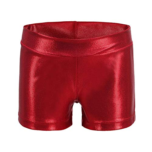 Dtone Mädchen Kurz Hose für Tanz Gymnastik Turnanzug Turn Shorts Glitzer glänzend Fitness Hotpants,Rot 120 (5-6 Jahre) von Dtone