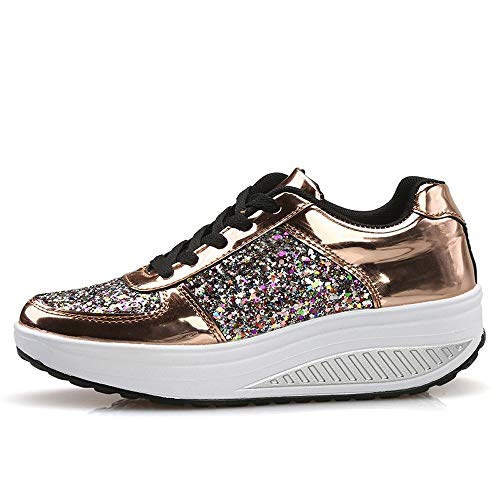 Dtuta Damen Espadrilles,Schuhe,Sneaker,Farbige Pailletten Spiegeln Dicke Plateau-Wedges Mit Rocking-Sneakers Und Bequemer Wilder Freizeitkleidung von Dtuta