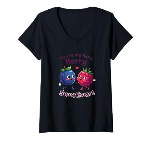Damen Du bist Mein Berry Berry Schatz Blueberry Raspberry Design T-Shirt mit V-Ausschnitt Damen Du bist Mein Berry Berry Schatz Blueberry Raspberry Design T-Shirt mit V-Ausschnitt von Du bist meine Beere Berry Sweetheart Fun Fruit