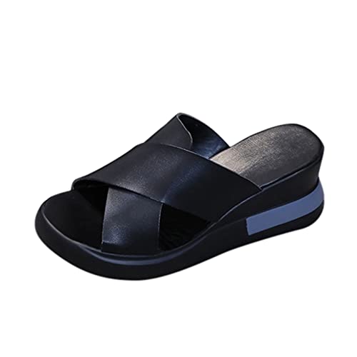 DuBiytlk Damen Schlappen Damen Hausschuhe Sandalen Plateau Frauen Ferse Farbe Hausschuhe Mode Oberfläche Hang Beach solide und Sandalen Frauen-Pantoffel Damen Plateau Sandalen Damen (Black, 38) von DuBiytlk