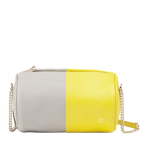 DUDU Barell -Ledertasche, Umhängetasche mit Kette und Leder, stilvolle Mode kleine zylindrische Tasche mit Reißverschluss Citrus Yellow von DuDu