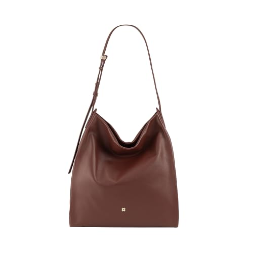 DUDU Borsa Donna a Spalla Trapezoidale in Vera Pelle, Borsa a Trapezio Con Tracolla Regolabile – Elegante, Spaziosa per Tempo Libero, Lavoro, Sera Chocolate_Lilac von DuDu
