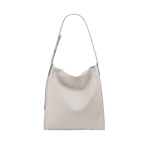 DUDU Borsa Donna a Spalla Trapezoidale in Vera Pelle, Borsa a Trapezio Con Tracolla Regolabile – Elegante, Spaziosa per Tempo Libero, Lavoro, Sera Perla von DuDu