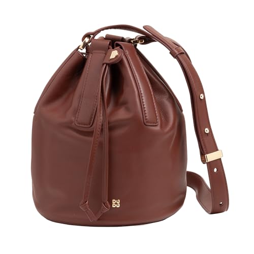 DUDU Borsa a Secchiello Donna in Pelle Grande Con Tracolla Regolabile e Chiusura a Coulisse – Borsa Elegante, Spaziosa e Pratica per USO Quotidiano e Occasioni Speciali Schokolade von DuDu