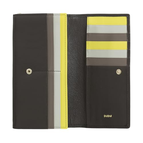 DUDU Brieftasche RFID Damen Leder Farbiges Design Lang mit Münzfach mit Reißverschluss 18 Kreditkartenfächer und Knopfverschluss Coffee Brown von DuDu