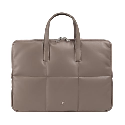 DUDU Damen 14 Zoll PC-Tasche mit gepolstertem, gestepptem Leder. Schulterriemen, Laptoptasche Notebook MacBook bis zu 14“, stylische Umhängetasche Taupe von DuDu