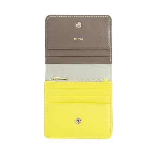 DUDU Damen-Brieftasche aus farbigem Leder, mit RFID-Schutz, Ultrakompakt, mit Innenreißverschluss und 8 Kreditkartenfächern. Citrus Yellow von DuDu