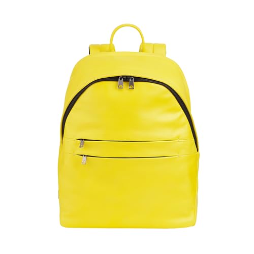 DUDU Damen- und Herren-Lederrucksack für PCs bis zu 15,6“ MacBook 16 Zoll, Reiserucksack 20 Liter, Rucksack für Arbeit und Büro mit elegantem essentiellem Design Citrus Yellow von DuDu