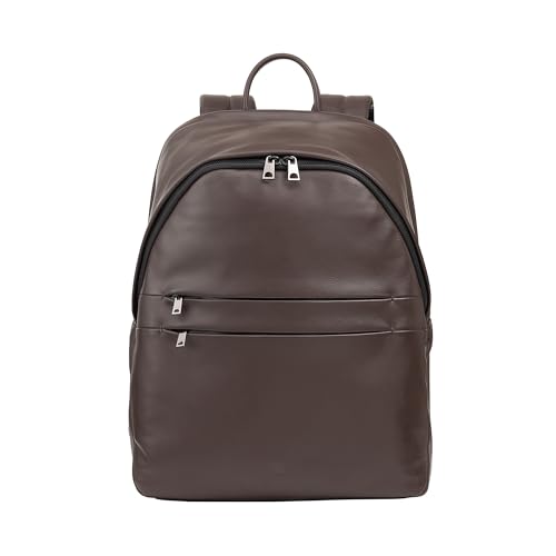 DUDU Damen- und Herren-Lederrucksack für PCs bis zu 15,6“ MacBook 16 Zoll, Reiserucksack 20 Liter, Rucksack für Arbeit und Büro mit elegantem essentiellem Design Coffee Brown von DuDu