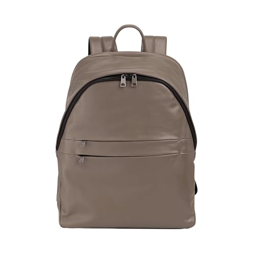 DUDU Damen- und Herren-Lederrucksack für PCs bis zu 15,6“ MacBook 16 Zoll, Reiserucksack 20 Liter, Rucksack für Arbeit und Büro mit elegantem essentiellem Design Taupe von DuDu