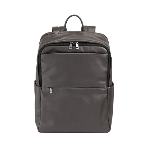 DUDU Damen- und Herren-Lederrucksack für PCs bis zu 15,6“ MacBook 16 Zoll, Reiserucksack 20 Liter, eleganter Multifach-Rucksack für Arbeit und Büro Anthrazit von DuDu